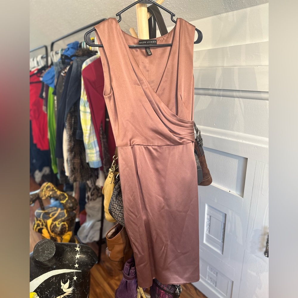 Vintage Ralph Lauren Black Label Dusty Rose Blush 100% silk dress - Picture 7 of 13